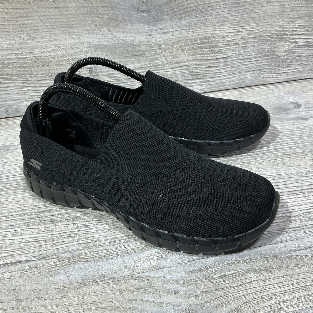 Skechers Shoes Womens Size 9 Goga Mat Black Knit Slip On Walking Sneakers 124334
